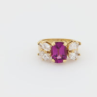 Vintage AGL 2 carat garnet diamond 14k yellow gold cocktail ring