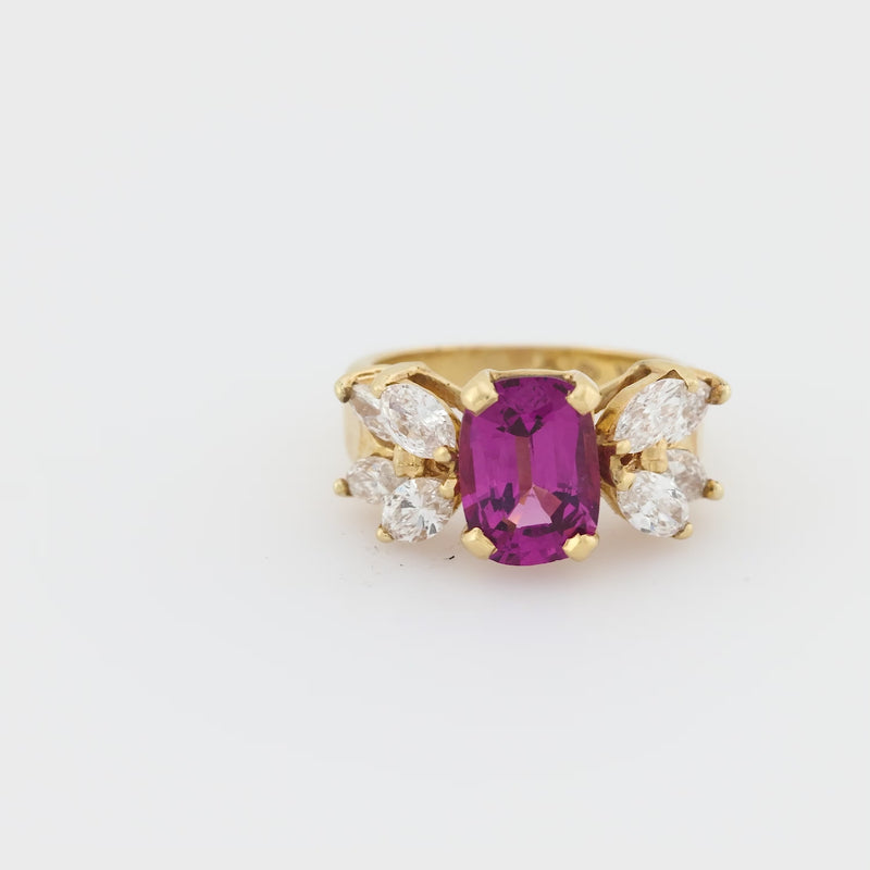Vintage AGL 2 carat garnet diamond 14k yellow gold cocktail ring