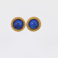 Vintage Large Cabochon Lapis Lazuli 18K Yellow Gold Clip Earrings