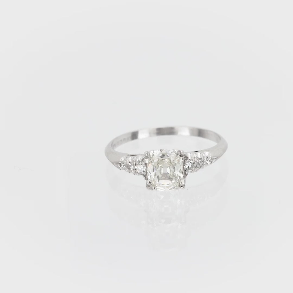 Mid Century GIA old mine cut diamond platinum engagement ring