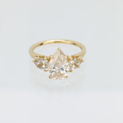 Vintage GIA 2.50 carat pear cut diamond 14k yellow gold engagement ring