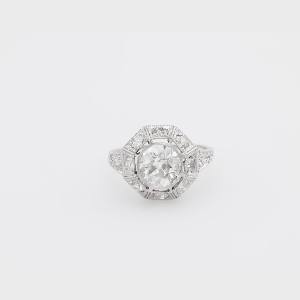 Art Deco GIA 1.53 carat diamond platinum engagement ring