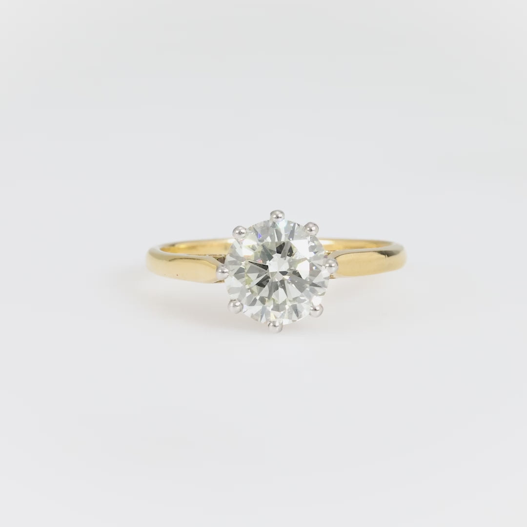 GIA 1.73 carat round brilliant cut diamond 18k yellow gold engagement ring