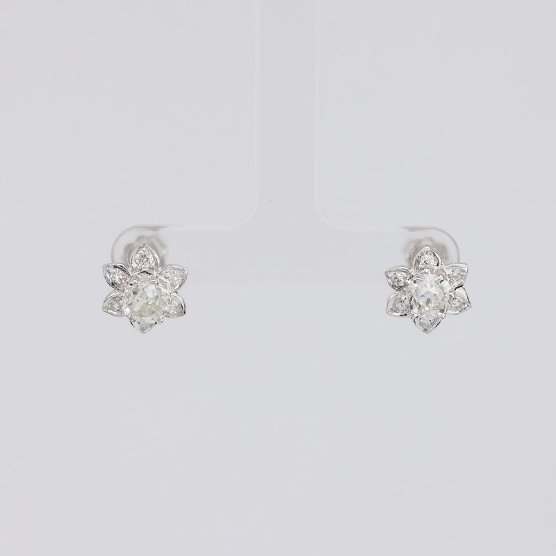 Antique Style Diamond Platinum Flower Earrings