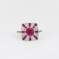 Art Deco GIA 1.30 carat ruby diamond platinum ring