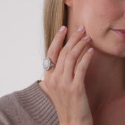 Vintage opal diamond 14k white gold cluster ring