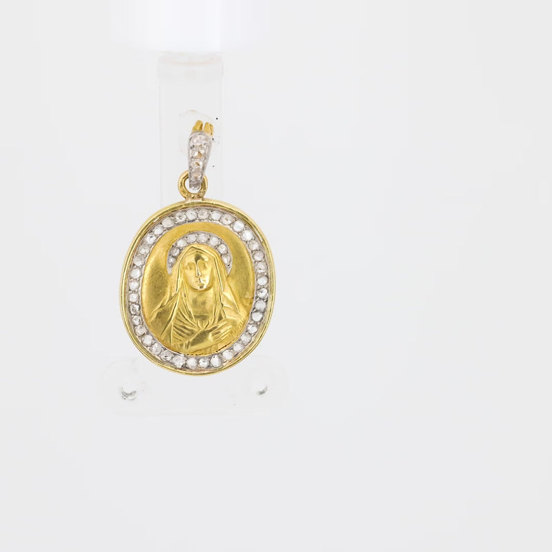 Antique rose cut diamond 18k yellow gold Saint pendant