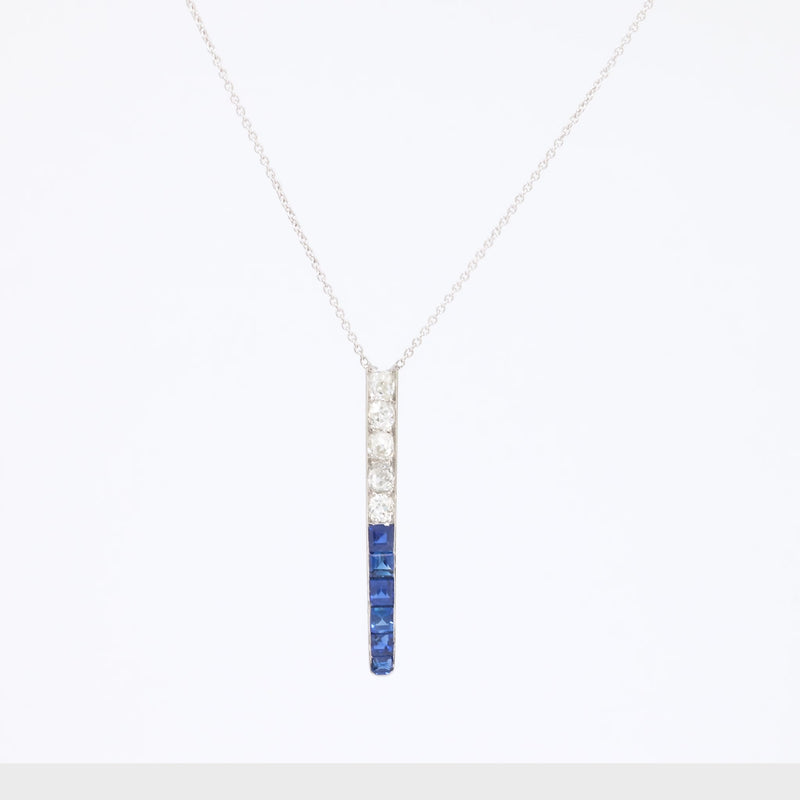 Art Deco Old Mine Cut Diamond Sapphire Platinum Necklace