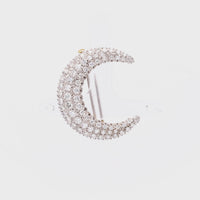 Vintage Italian Diamond 18k Gold Crescent Moon Brooch