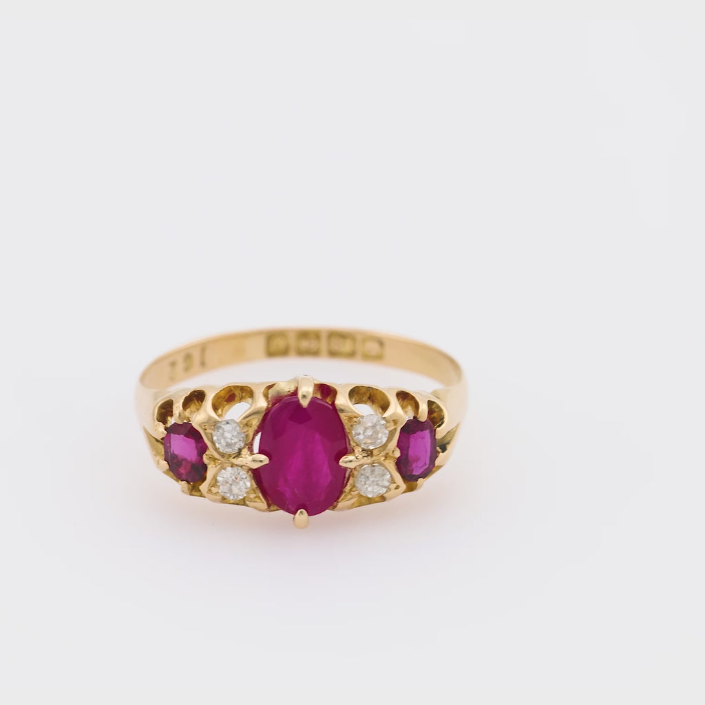 Victorian English ruby diamond 18k yellow gold band
