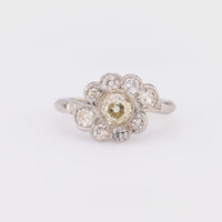 Mid Century .99 carat diamond platinum flower cluster ring