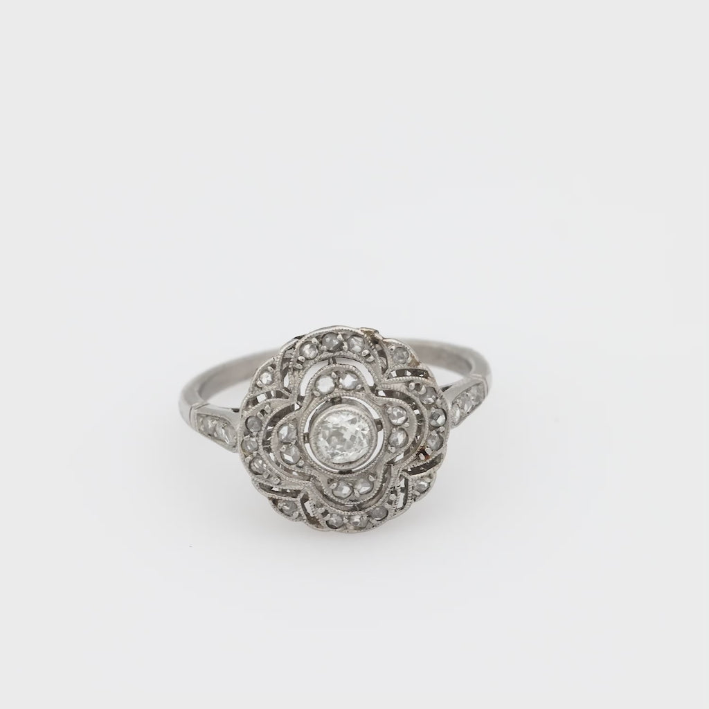 Art Deco diamond platinum circular filigree ring
