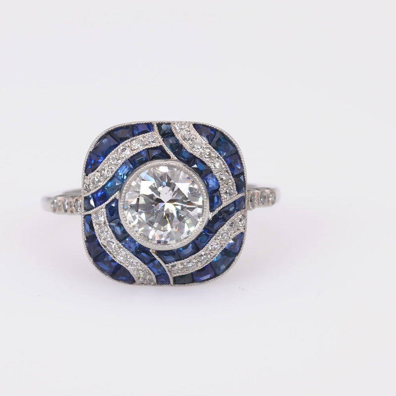 Art Deco Inspired Diamond Sapphire Platinum Ring