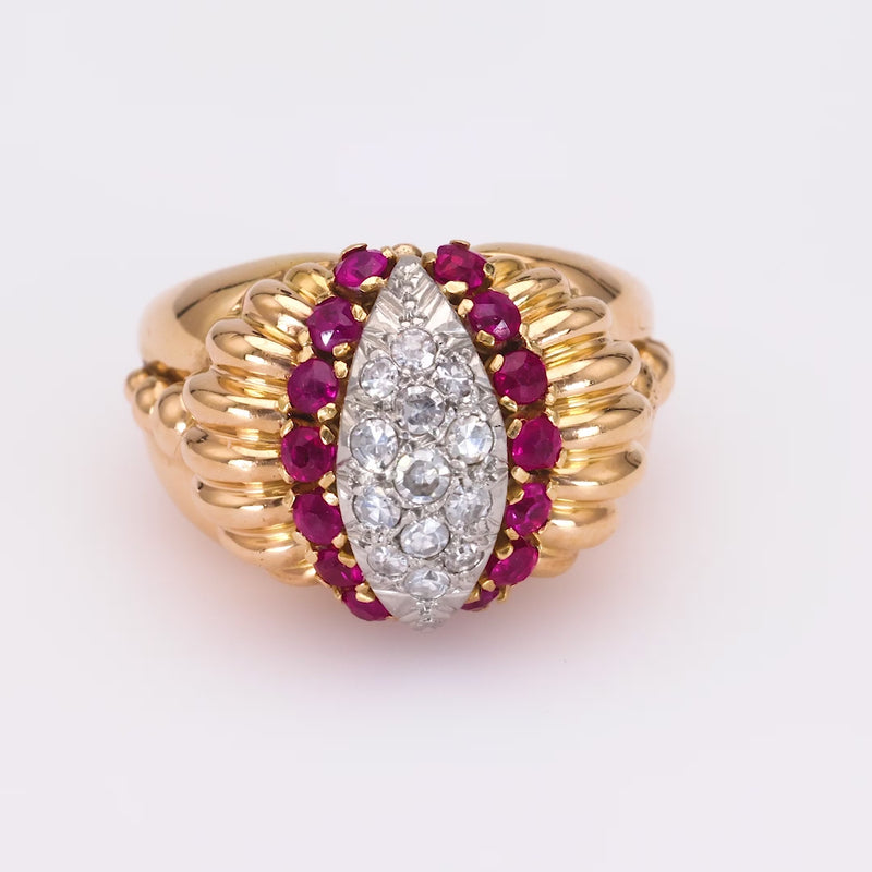 Retro Diamond Ruby Rose Gold Cocktail Ring