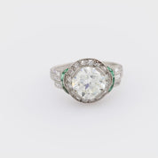Art Deco GIA 2.06 carat diamond emerald platinum engagement ring