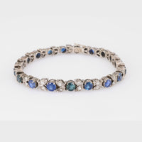 Mid Century 10 Carat Sapphire Diamond 14K White Gold Bracelet