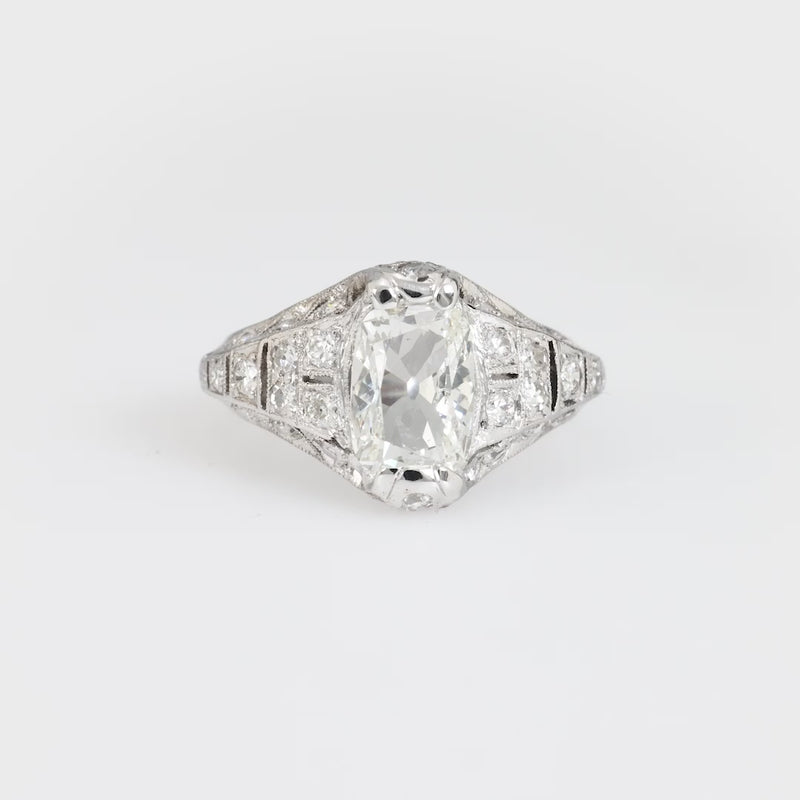 Art Deco GIA 1.01 carat cushion cut diamond platinum ring