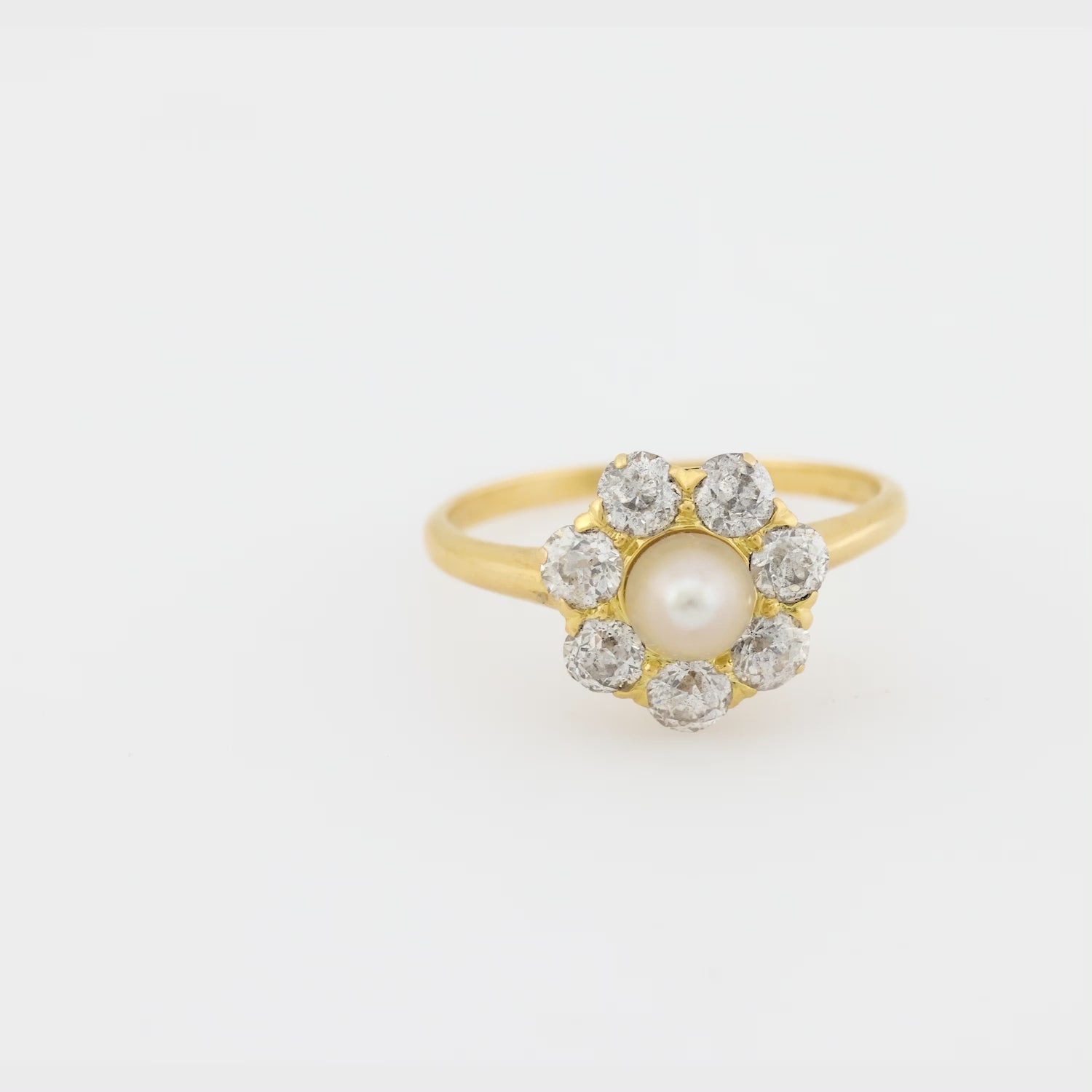 Edwardian pearl diamond 18k yellow gold cluster ring