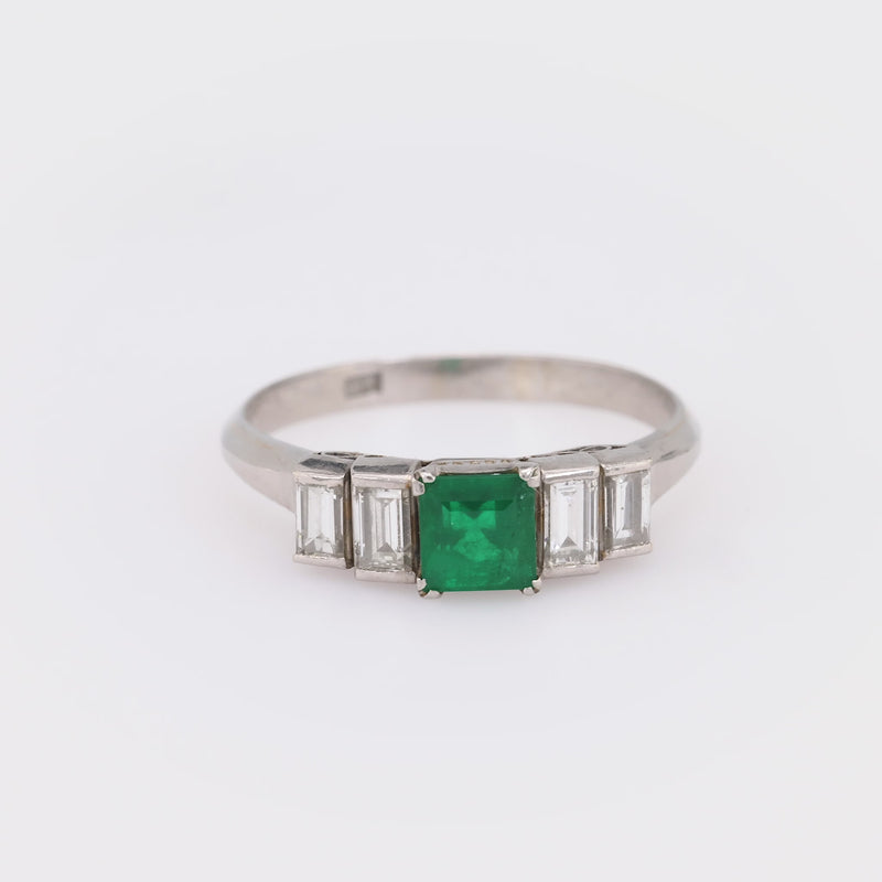 Vintage emerald diamond platinum five stone ring