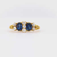 Victorian Sapphire Diamond 18K Yellow Gold Ring