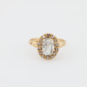 Victorian GIA 1.07 carat old mine cut diamond 14k yellow gold cluster ring