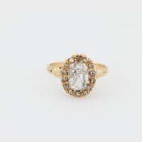 Victorian GIA 1.07 carat old mine cut diamond 14k yellow gold cluster ring