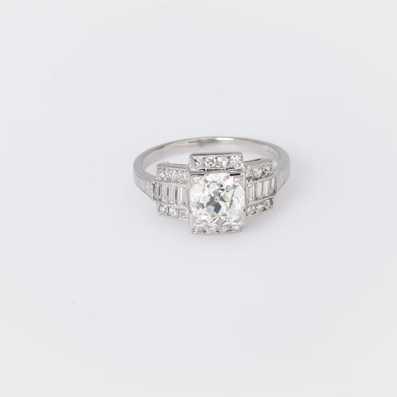 Art Deco French GIA 1.33 carat diamond platinum ring