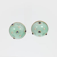 Trianon jadeite sapphire diamond 14k yellow gold clip on earrings