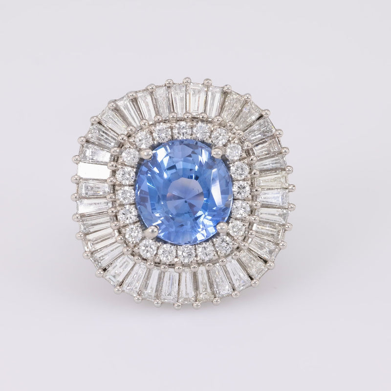 Vintage GIA 6.25 Carat No Heat Sapphire Diamond Platinum Cocktail Ring