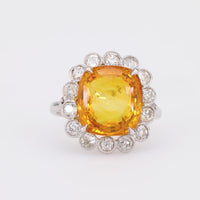 French Art Deco GIA 11.22 carat orange sapphire diamond platinum ring