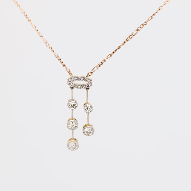 Victorian diamond 14k rose gold 18k yellow gold drop necklace