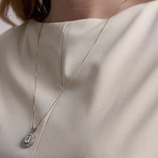 Art Deco old European diamond emerald platinum 14k yellow gold pendant necklace