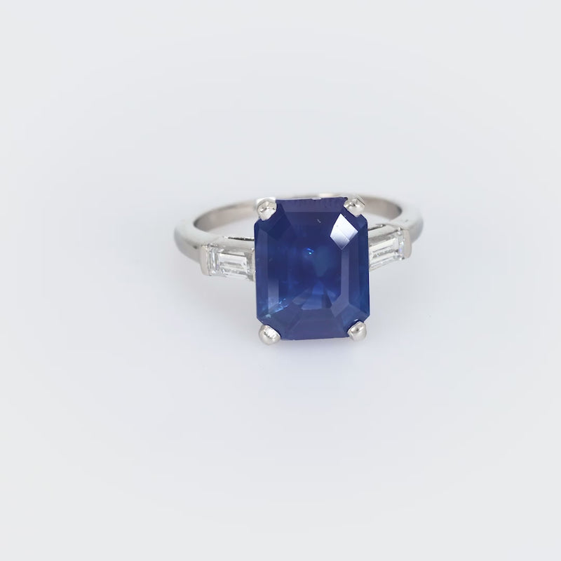 Mid Century 4.97 carat sapphire diamond platinum ring