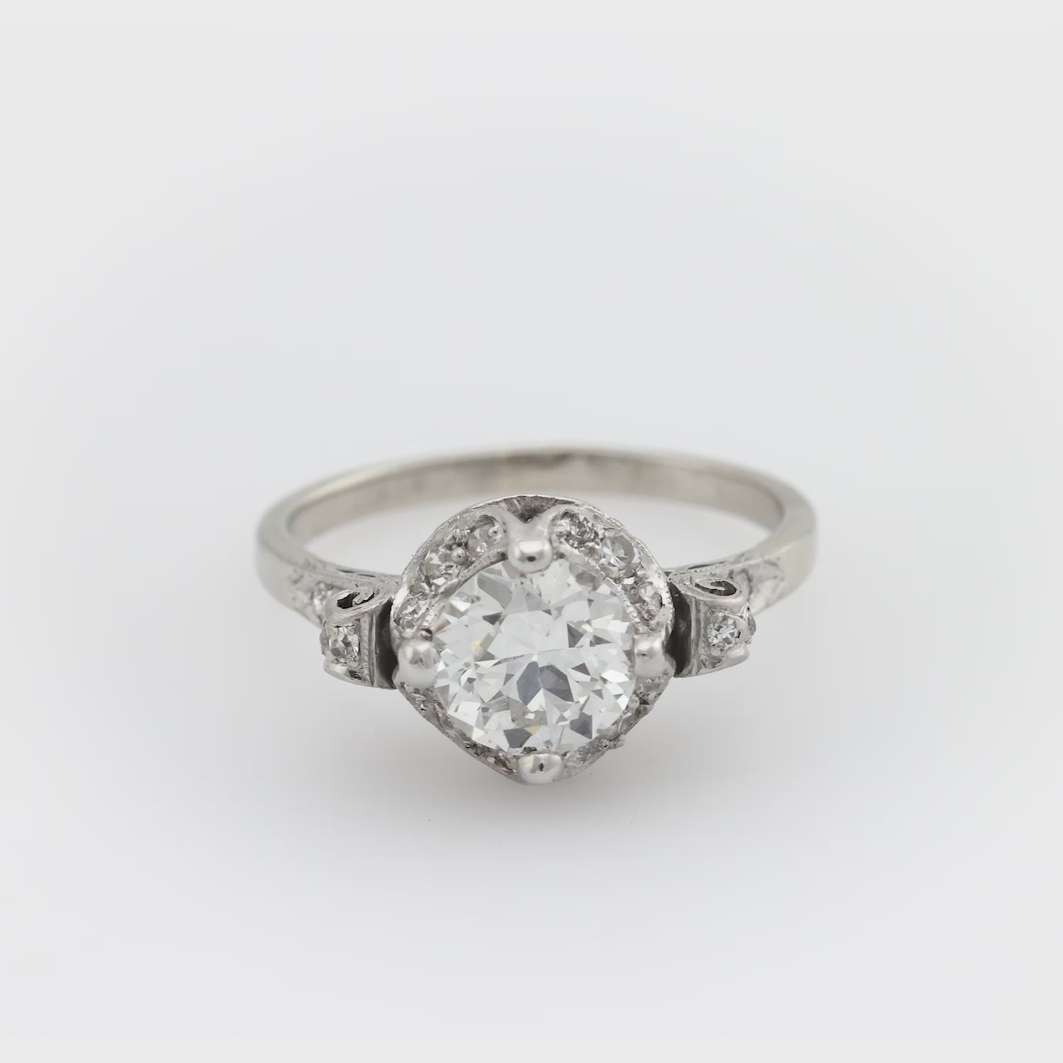 Art Deco GIA 1.41 carat diamond platinum 18k white gold engagement ring