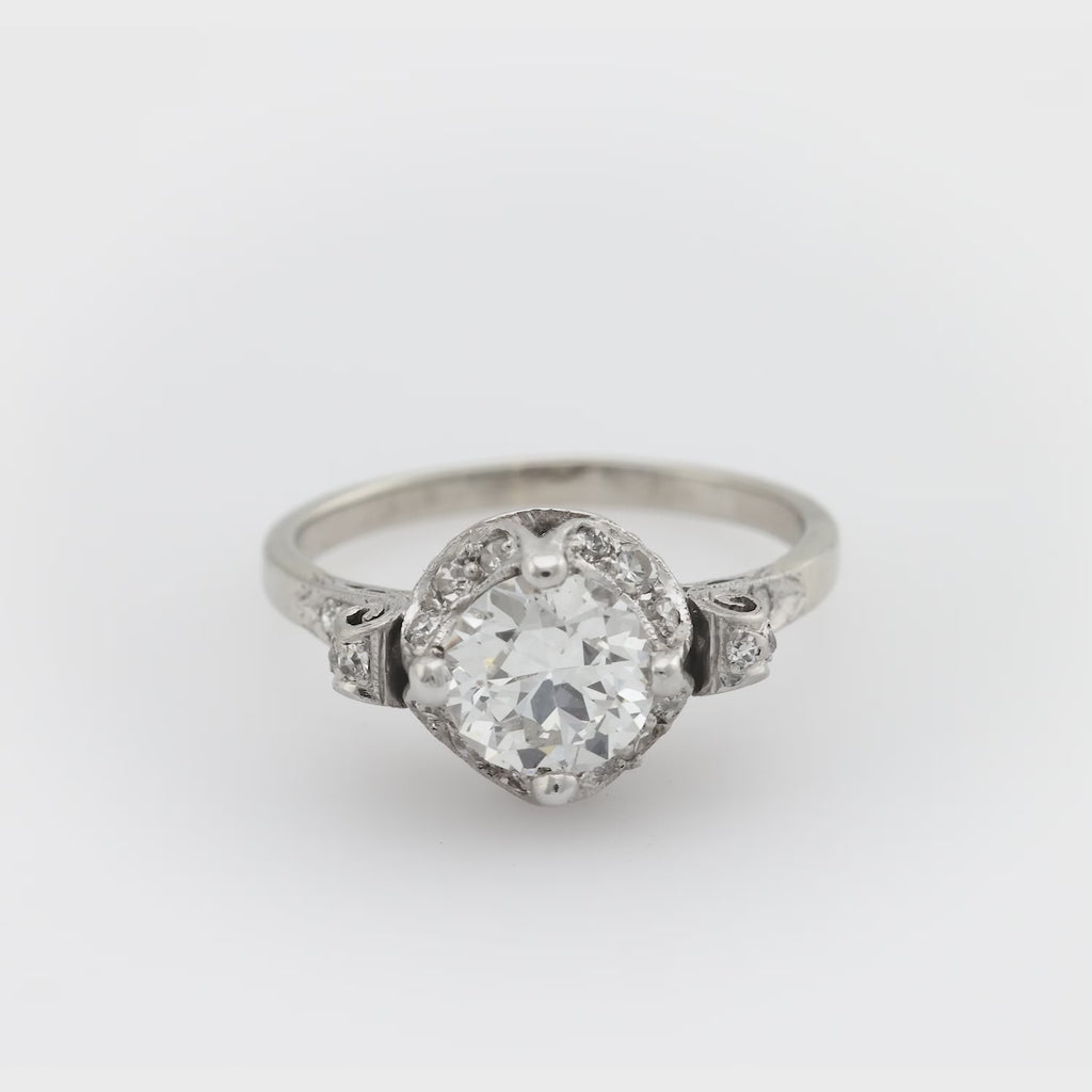 Art Deco GIA 1.41 carat diamond platinum 18k white gold engagement ring