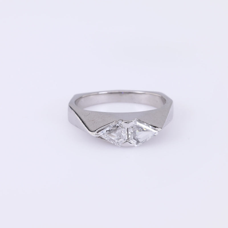 French Diamond Platinum and White Gold Geometric Ring