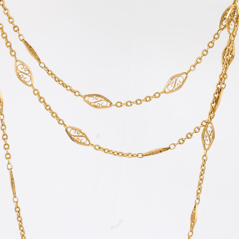 French Antique Fancy Link 18K Yellow Gold Necklace