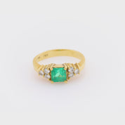 Vintage emerald diamond 18k yellow gold engagement ring