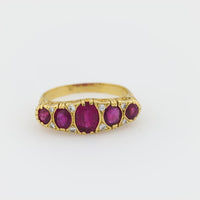 French Victorian 2.20 carat ruby 18k yellow gold 5 stone ring