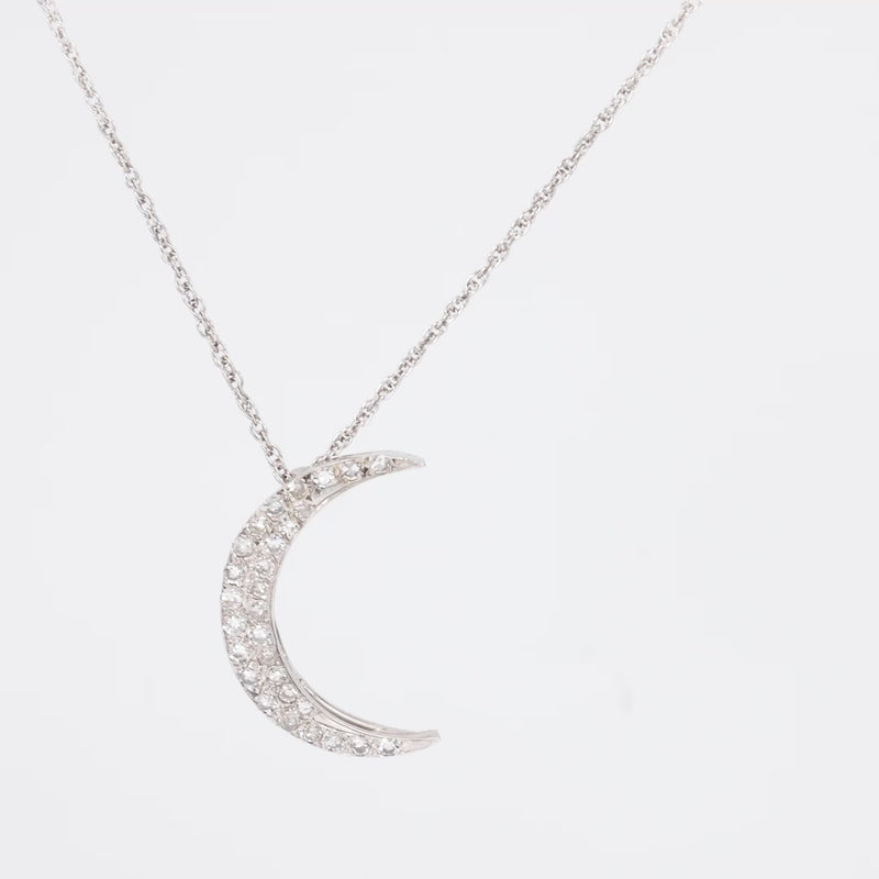 Vintage Diamond White Gold Crescent Necklace