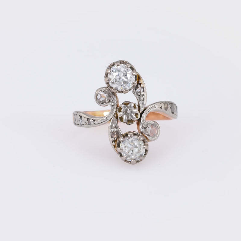 Edwardian Diamond 18K Rose and White Gold Toi Et Moi Ring