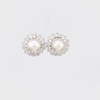 Mid Century South Sea Pearl 7 Carat Total Weight Diamond Platinum Cluster Studs