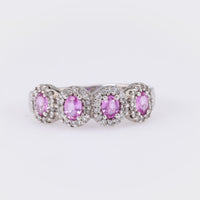 Vintage Pink Sapphire Diamond 14K White Gold Band