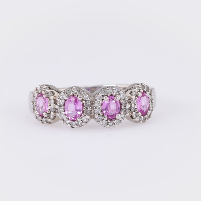 Vintage Pink Sapphire Diamond 14K White Gold Band