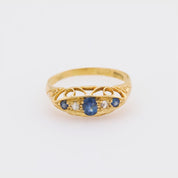 Victorian sapphire diamond 18k yellow gold ring