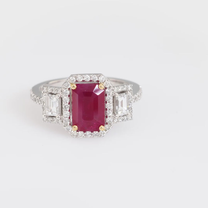 French GIA 2.50 carat Burma ruby diamond 18k white gold ring