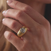 Retro 3.80 carat old mine cut diamond 18k yellow gold bezel ring
