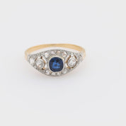 Edwardian sapphire diamond 18k yellow gold and platinum ring