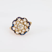 Vintage 1.70 carat total weight diamond 14k yellow gold enamel flower ring