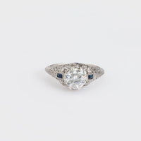 Art Deco EGL 1.04 carat diamond sapphire platinum ring